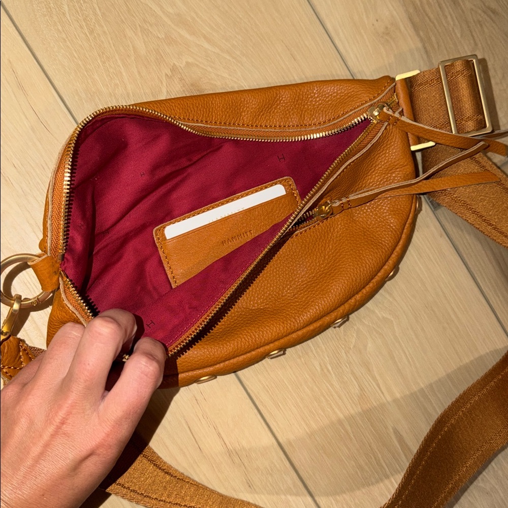 HAMMITT CROSS BODY BELT BAG- new Tan Leather Crossbody Bag with Red Interior